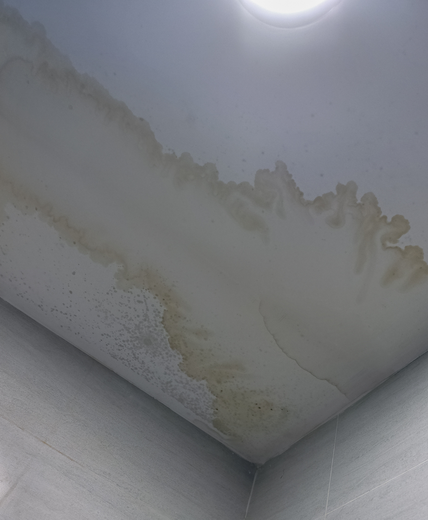 Water damage on the ceiling of a commercial building